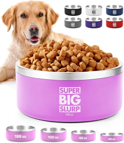 Tuff Pupper Cuenco de acero inoxidable aislado resistente de 100 onzas para perros grandes, base antideslizante, apto para lavavajillas Rosa Punch