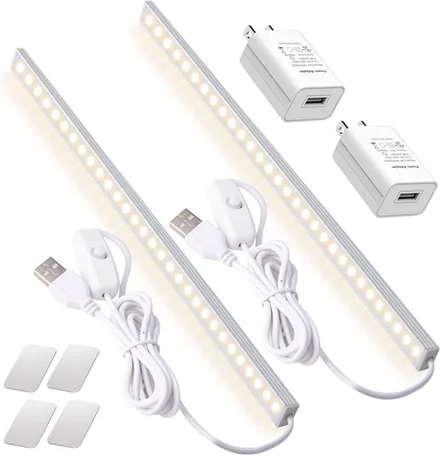 DWEPTU Paquete de 2 barras de luz LED para debajo del gabinete con luces LED alimentadas por USB para armario, barra de luz debajo del mostrador,