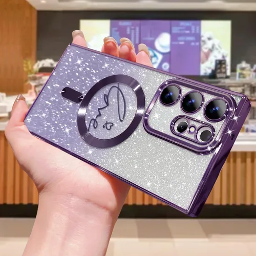 Miniatura 222 de ZONRW - Funda para Samsung Galaxy S22 Ultra magnética, para mujeres y niñas, cubierta trasera suave, lujosa, con corazón de amor, bling, degradado