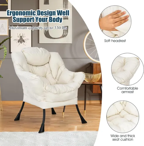 Miniatura 6 de Giantex Silla moderna perezosa, silla de salón contemporánea de tela de poliéster con marco de acero, silla individual tapizada con reposabrazos