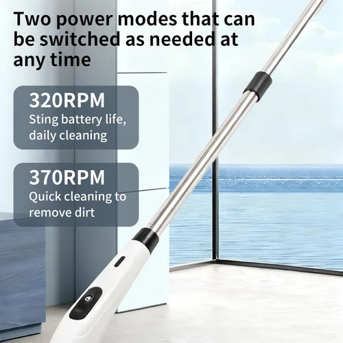 Miniatura 5 de Limpiador eléctrico recargable giratorio, limpiador eléctrico impermeable con 7 cabezales de cepillo, 1 escobilla de ventana, mango largo ajustable