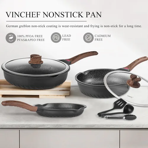 Miniatura 2 de Vinchef Juego de ollas y sartenes, juego de utensilios de cocina antiadherentes para inducción de 12 piezas con asas que se mantienen frías