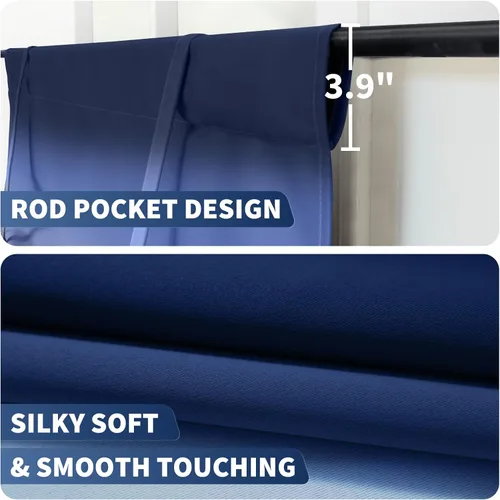 Miniatura 5 de COSVIYA Cortinas 100% Opacas Azul Degradado con Lazos Ajustables para Cocina Aislamiento Térmico Oscurecimiento de Habitación Cenefa con Bolsillo