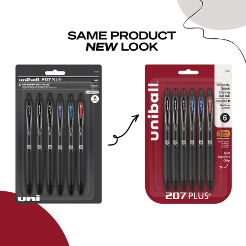 Miniatura 4 de Uniball 207 Plus+ - Bolígrafos de gel retráctiles, paquete de 6 en varios colores con puntas de punta media de 0.028 in, Uni-Super Ink+ es suave