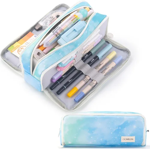 Miniatura 13 de CICIMELON - Estuche de gran capacidad para lápices con 3 compartimentos para la escuela, adolescente, niña, hombre y mujer Azul claro