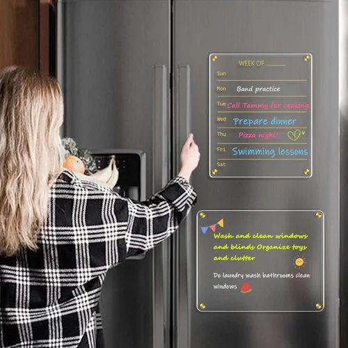 Miniatura 6 de WALGLASS Calendario acrílico para refrigerador, 8.5"x11" Oro, pizarra acrílica transparente semanal magnética de borrado en seco para refrigerador