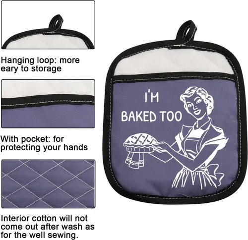 Miniatura 3 de Novedoso regalo para hornear, resistente al calor, almohadilla para horno con bolsillo, I'm Baked Too Funny Baker Gift para mamá, hermana, amiga Yo