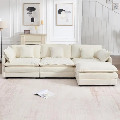 Miniatura 12 de KIVENJAJA - Sofá modular en forma de U extragrande tipo nube, chenilla moderna de 4 plazas con asiento profundo para sala de estar y oficina, con 2