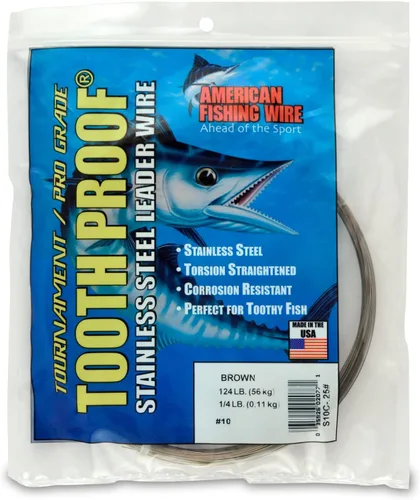 Miniatura 32 de AFW Alambre Líder Duro de Una Hebra de Acero Inoxidable a Prueba de Dientes - Brillante y Camuflaje para Tiburón, Barracuda, Caballa Real, Wahoo