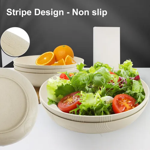Miniatura 5 de Juego de 6 cuencos grandes para pasta de 10 pulgadas - 65 oz, cuencos de paja de trigo, platos tipo cuenco, cuencos grandes de plástico
