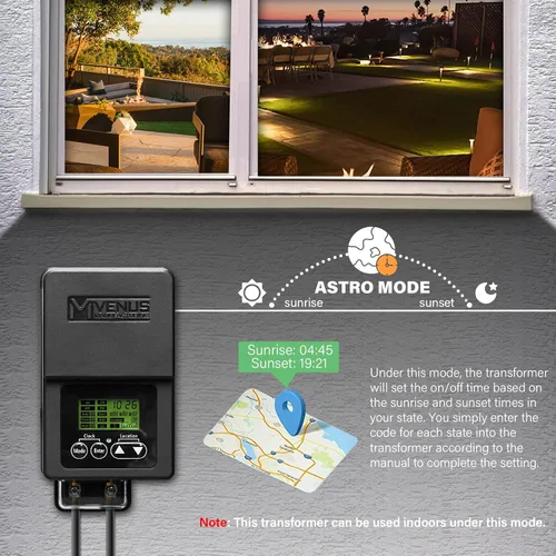 Miniatura 5 de VENUS MANUFACTURING Transformador de bajo voltaje al aire libre 60 W transformador de iluminación de paisaje con temporizador y sensor de foto