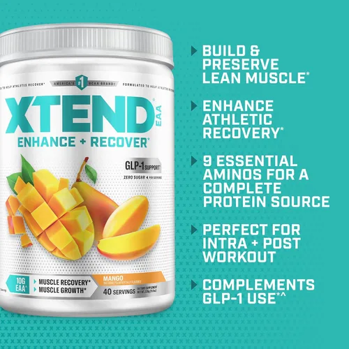 Miniatura 4 de Xtend - Polvo EAA + BCAA para recuperación muscular y crecimiento muscular magro, 9 aminoácidos esenciales para entrenamiento intra o recuperación