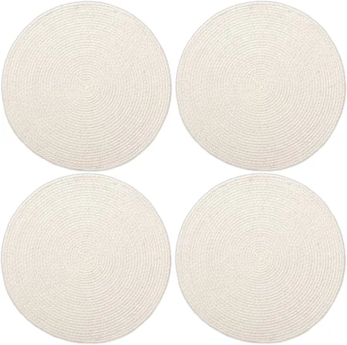 Miniatura 35 de Encasa XO Juego de 6 manteles individuales de comedor, manteles individuales de algodón, 13 pulgadas de diámetro, color beige, cargadores hechos a