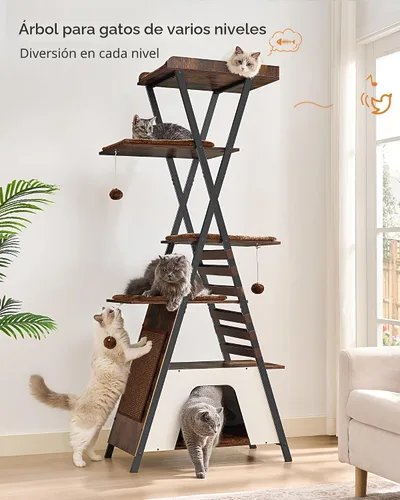 Miniatura 2 de FourFurPets Árbol para gatos de 72.4 pulgadas, torre moderna para gatos de interior, condominio para gatos de varios niveles con cuevas, árbol alto
