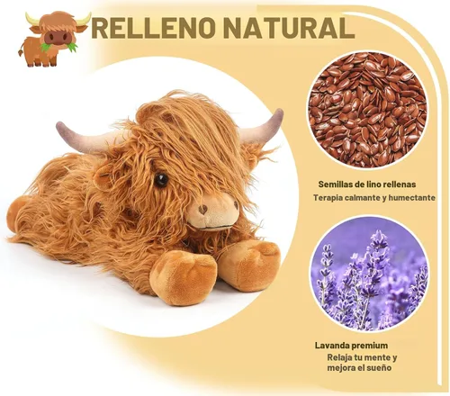Miniatura 4 de Highland Cow - Animales de peluche para microondas, almohadilla térmica para calambres, alivio del dolor y estrés, calentable y refrigerable