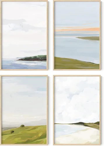 Miniatura 17 de HAUS AND HUES Arte de pared de montaña – Juego de 4 decoración de paisaje moderno de mediados de siglo, naturaleza y arte moderno Marco beige de 8