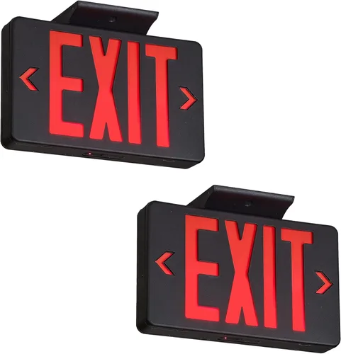 TANLUX Señal de Salida Roja con Carcasa Negra, Luz LED de Salida de Emergencia con Batería de Respaldo, Listado UL, Letreros de Salida Cableados con