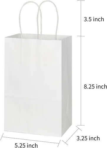 Miniatura 7 de Toovip Paquete de 50 bolsas pequeñas de papel kraft blanco de 5.25 x 3.25 x 8.25 pulgadas con asas a granel, bolsas de envolver regalos