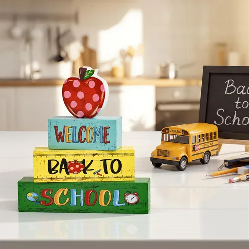 Miniatura 3 de Letreros de escritorio de madera con forma de manzana, lápiz, regreso a clases, decoración de mesa para aula y oficina en casa, regalo escolar