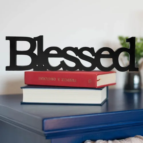 Miniatura 4 de Blulu Letrero de mesa con texto en inglés "Blessed Letter", letrero de mesa de pie de madera rústica, decoración de pie para graduación, baby