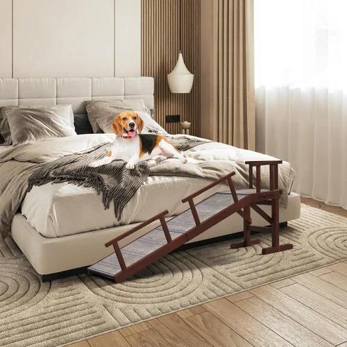 Onelike Rampa de madera para perros con riel lateral extraíble y alfombra antideslizante, escalera estable para mascotas para sofá para perros