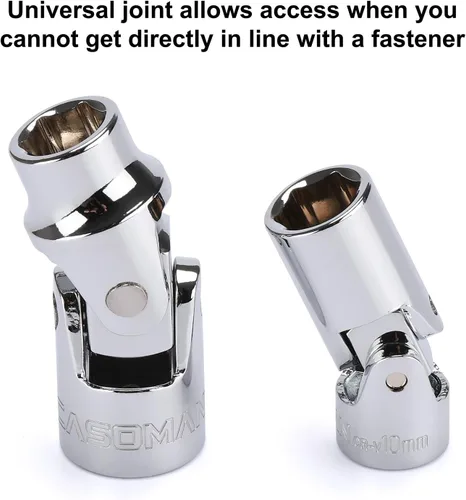 Miniatura 6 de CASOMAN Juego de 10 piezas de enchufe de impacto y enchufe flexible, 1/4" y 3/8" Dr., 6 puntos, 10 mm, métrico, incluye enchufe de impacto