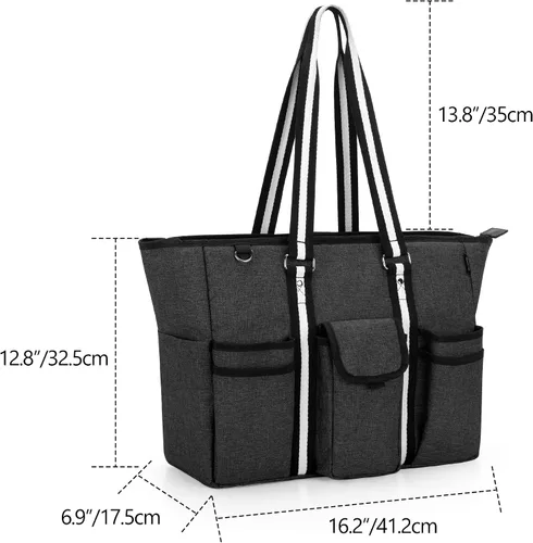 Miniatura 7 de CURMIO Bolsas y bolsas para profesores para mujer, bolsa de trabajo grande con funda para laptop para oficina, color negro