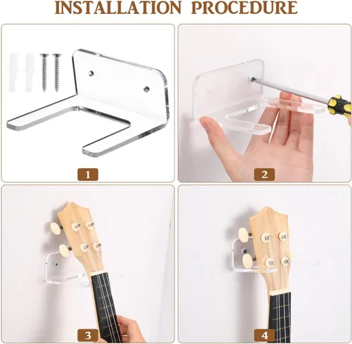 Miniatura 2 de EXCEART Gancho de pared de guitarra acrílica transparente, gancho de montaje invisible para guitarra acústica/eléctrica, violín, ukelele, soporte