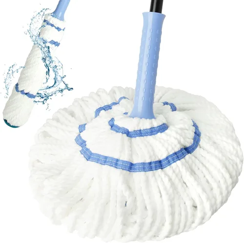 Trapeador giratorio para limpieza de suelos, mango largo de 57 pulgadas de largo, trapeador de microfibra resistente para trapear en azulejos