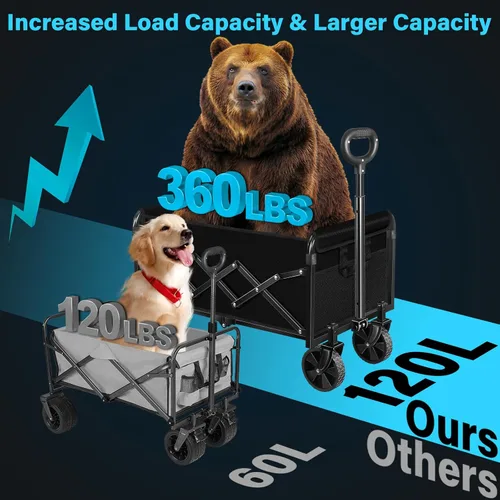 Miniatura 5 de Carro plegable con ruedas: Carro de utilidad plegable de 360LBS de alta resistencia - Carro de compras portátil todo terreno para compras