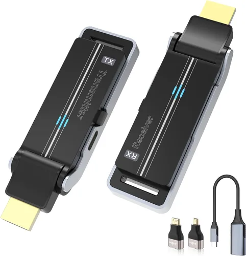 Kit de transmisor y receptor HDMI inalámbrico con disipación de calor, interfaz flexible de 90°, doble banda 2.4G/5G - Transmite video y audio desde