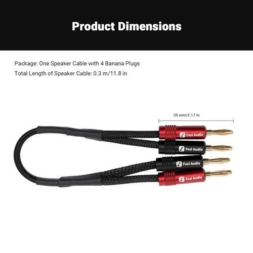 Miniatura 7 de Fosi Audio Cable de altavoz trenzado de 14 AWG de 0.9 pies, paquete de 1 par de cables con 4 enchufes tipo banana chapados en oro, cables negros