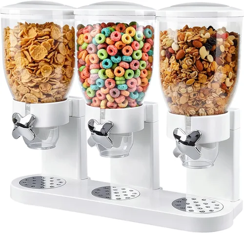 Miniatura 9 de Dispensador de cereales de doble control para encimera, paquete de 2 recipientes de cereales de 2 litros con tapas herméticas, dispensador giratorio