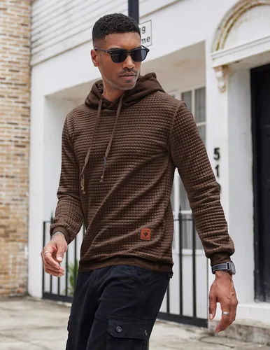 Miniatura 2 de COOFANDY - Sudadera con capucha para hombre, casual, de manga larga, con cordón ajustable y punto gofre