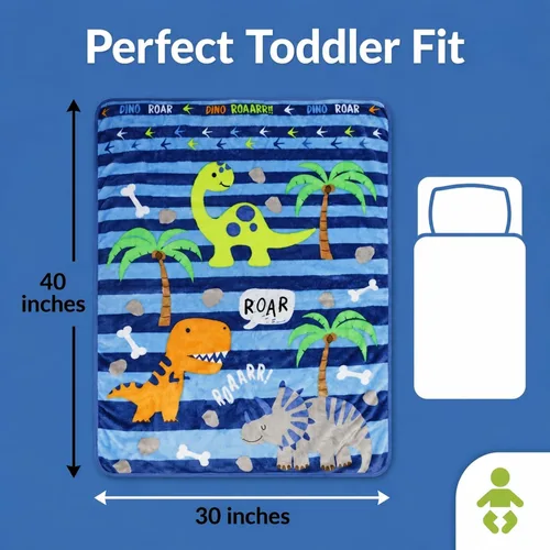 Miniatura 6 de EVERYDAY KIDS Manta para Niños Pequeños - 30" por 40" - Roarin Dinos - Súper Suave, Afelpada, Cálida y Cómoda Dinosaurios