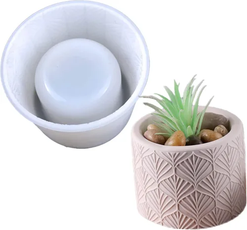 Miniatura 10 de Molde de silicona para maceta de flores redonda de hormigón con patrón vintage, molde de jarrón para plantas suculentas de yeso, molde