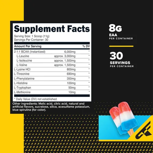 Miniatura 2 de Primaforce Polvo EAA (30 porciones, sabor Rocket Pop) – Aminoácidos esenciales para entrenamiento pre/intra y recuperación – Sin OMG y sin gluten