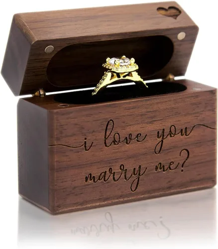 Miniatura 21 de MUUJEE Grow Old With Me Engraved Wooden Ring Box, Slim Engagement Proposal Ring Holder, Wedding Ceremony Ring Bearer Box, Fiance Gift Ideas