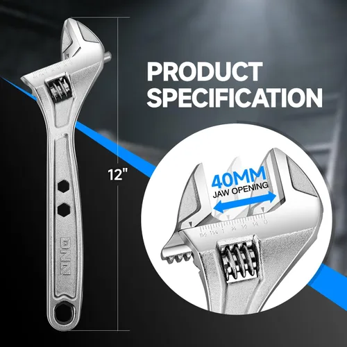 Miniatura 2 de DNA Motoring TOOLS-00046 - Llave inglesa ajustable, 12 pulgadas, herramienta de reparación automotriz de acero vanadio con mordazas de cuatro lados