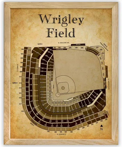Wrigley Field - Tabla de asientos – Decoración de pared Chicago Sports, impresión artística enmarcada de 11 x 14 pulgadas, decoración clásica de