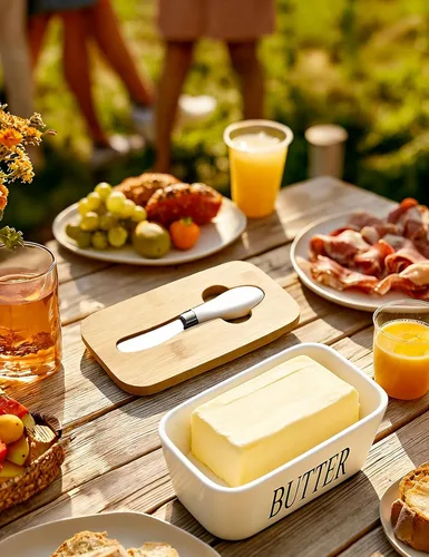 Miniatura 7 de Mantequillera con tapa: plato grande para mantequilla para encimera, recipiente de cerámica para mantequilla con cuchillo y alta calidad - Caja