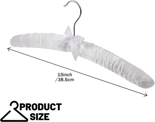 Miniatura 3 de Jetec 24 piezas de perchas acolchadas de satén con gancho giratorio de 360°, almohadillas de esponja para los hombros, para abrigos, suéteres, Blanco