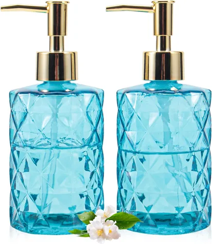 Miniatura 9 de Dispensador de jabón con bomba, dispensador de jabón con patrón de diamante para encimera de cocina, baño, accesorios de baño rosa intenso Rosa
