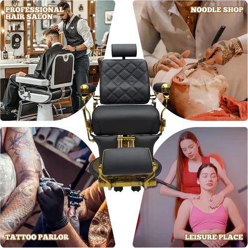 Miniatura 9 de MYS - Silla de peluquería vintage reclinable, hidráulica de alta resistencia, capacidad de 550 libras, respaldo ajustable de 160°, cuero resistente
