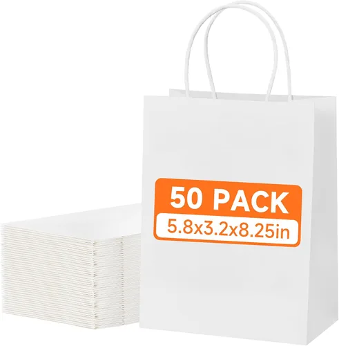 Miniatura 20 de METAPRINT Paquete de 100 bolsas de papel kraft azul medianas de 8 x 4.5 x 10.8 pulgadas con asas a granel, bolsas de regalo, compras de comestibles
