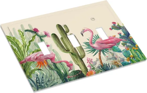 Miniatura 287 de Cubiertas de placa de pared de 3 gang con interruptor de luz de triple palanca, en negro y dorado con esplendor de oro rosa, estampado floral