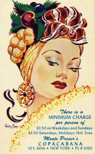 Una postal vintage para el famoso club nocturno de Copacabana con una foto de un artista Jules Podell Poster Print por Wesley Morse (18 x 24)