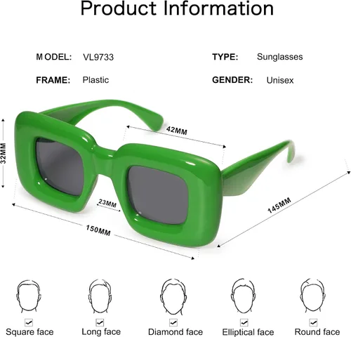Miniatura 4 de VANLINKER Lindas gafas de sol cuadradas infladas para mujeres y hombres, gafas gruesas retro con marco grueso divertido máscara sombras VL9733