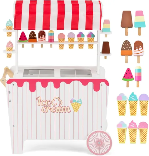 Miniatura 10 de Costzon Juego de tienda de comestibles para niños, juego de soporte de mercado de simulación para niños pequeños con juguete de juego de 30 piezas