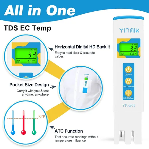Miniatura 6 de Medidor TDS para agua potable, medidor PPM de agua, probador EC TDS para sistema RO/RI, agua del grifo, agua filtrada, probador de calidad de agua